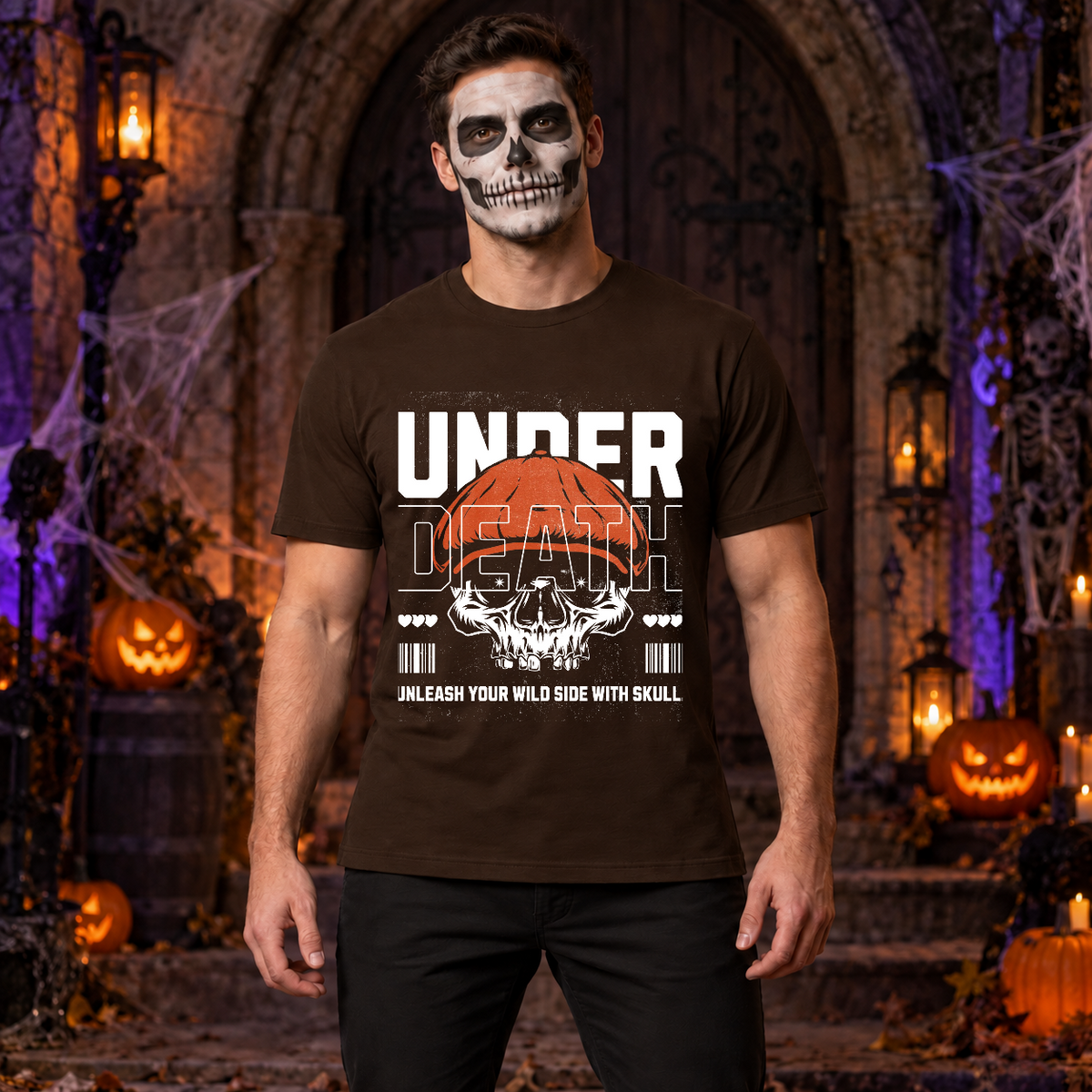 Under Death T-Shirt – Skull & Reaper Gothic Graphic Graphic Tee - Color: chocolate