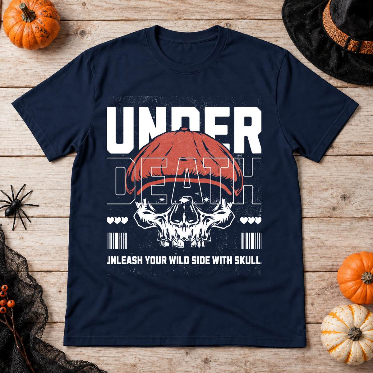 Under Death T-Shirt – Skull & Reaper Gothic Graphic Graphic Tee - Color: navy