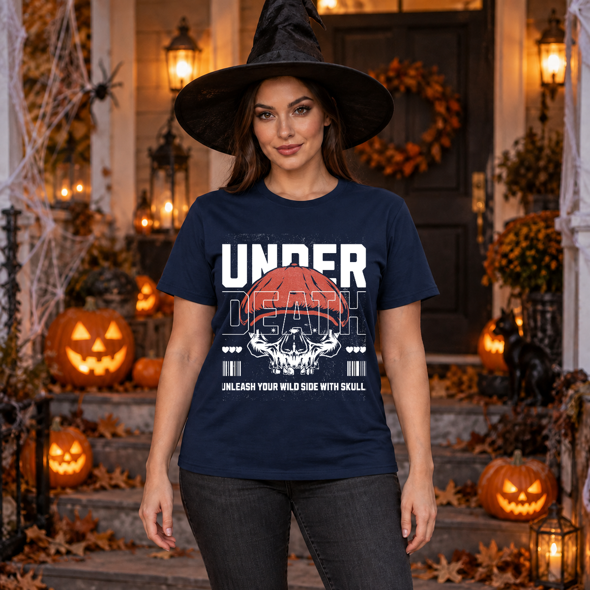 Under Death T-Shirt – Skull & Reaper Gothic Graphic Graphic Tee - Color: navy