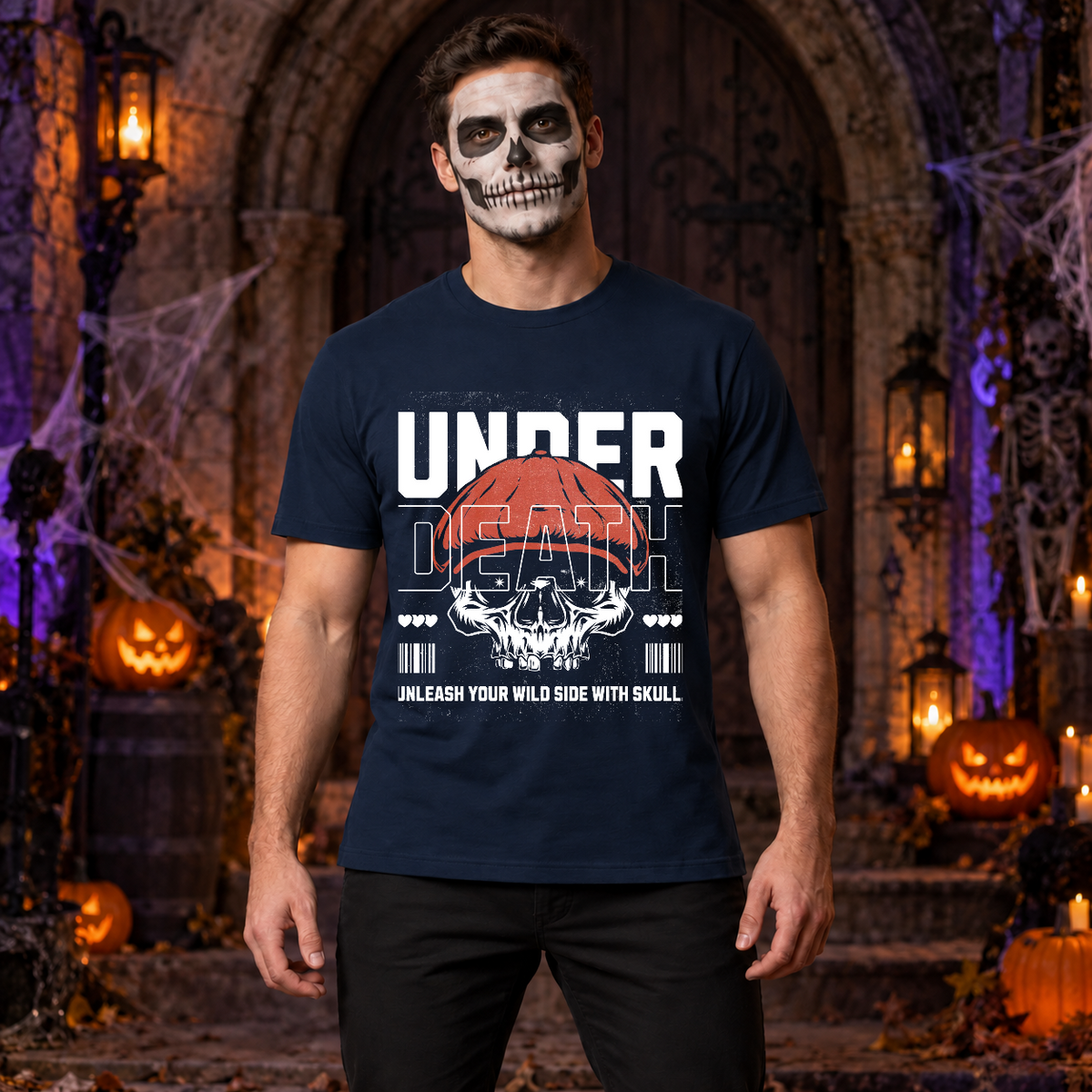Under Death T-Shirt – Skull & Reaper Gothic Graphic Graphic Tee - Color: navy