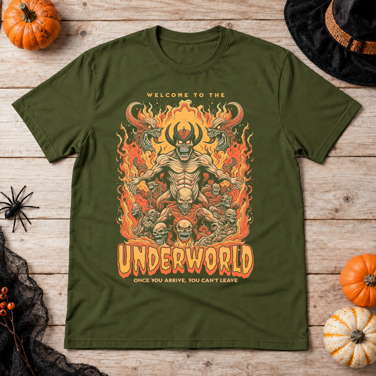 Underworld T-Shirt – Dark Editorial Graphic Design Graphic Tee - Color: military green