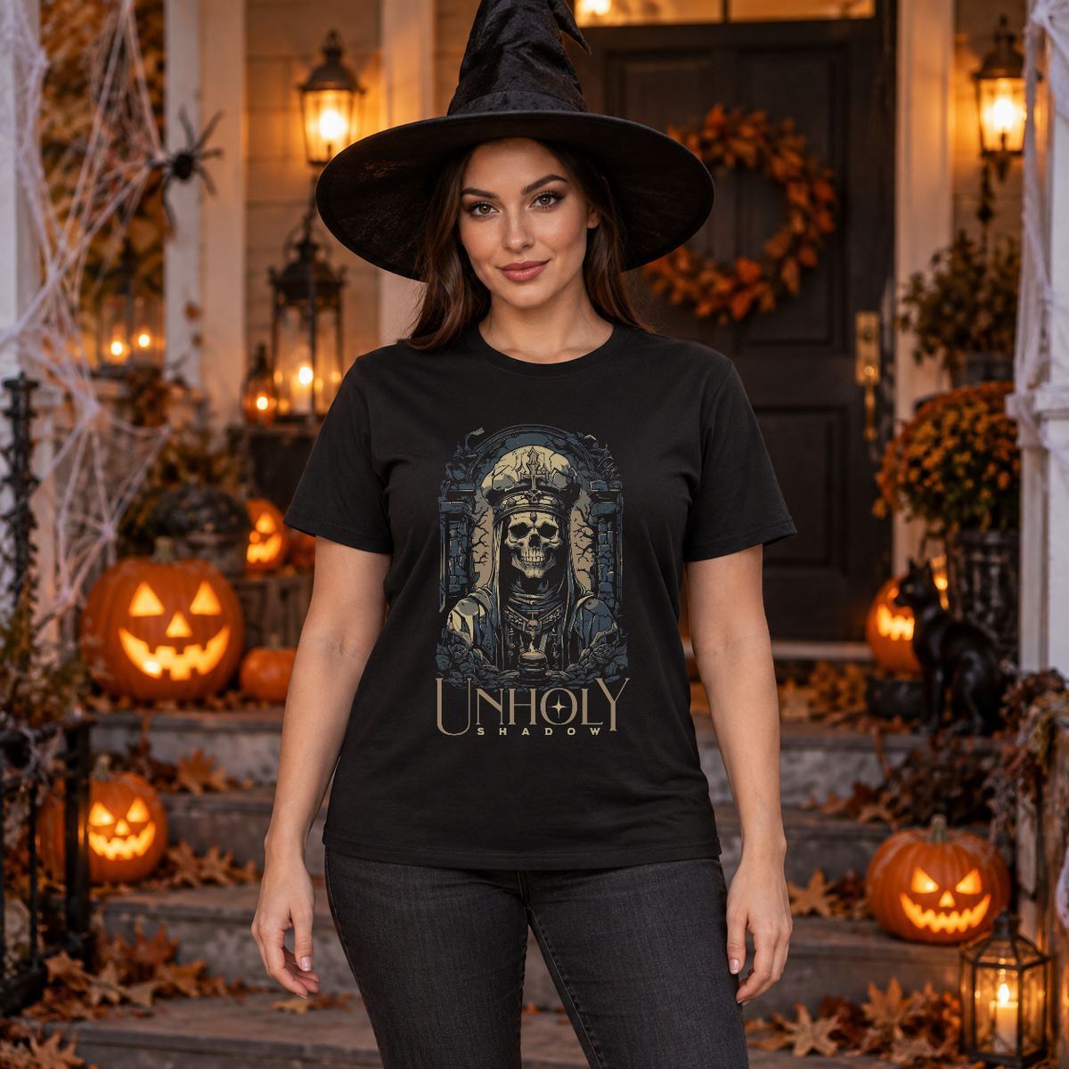 Unholy Shadow T-Shirt – Skull & Reaper Gothic Graphic Graphic Tee - Color: black