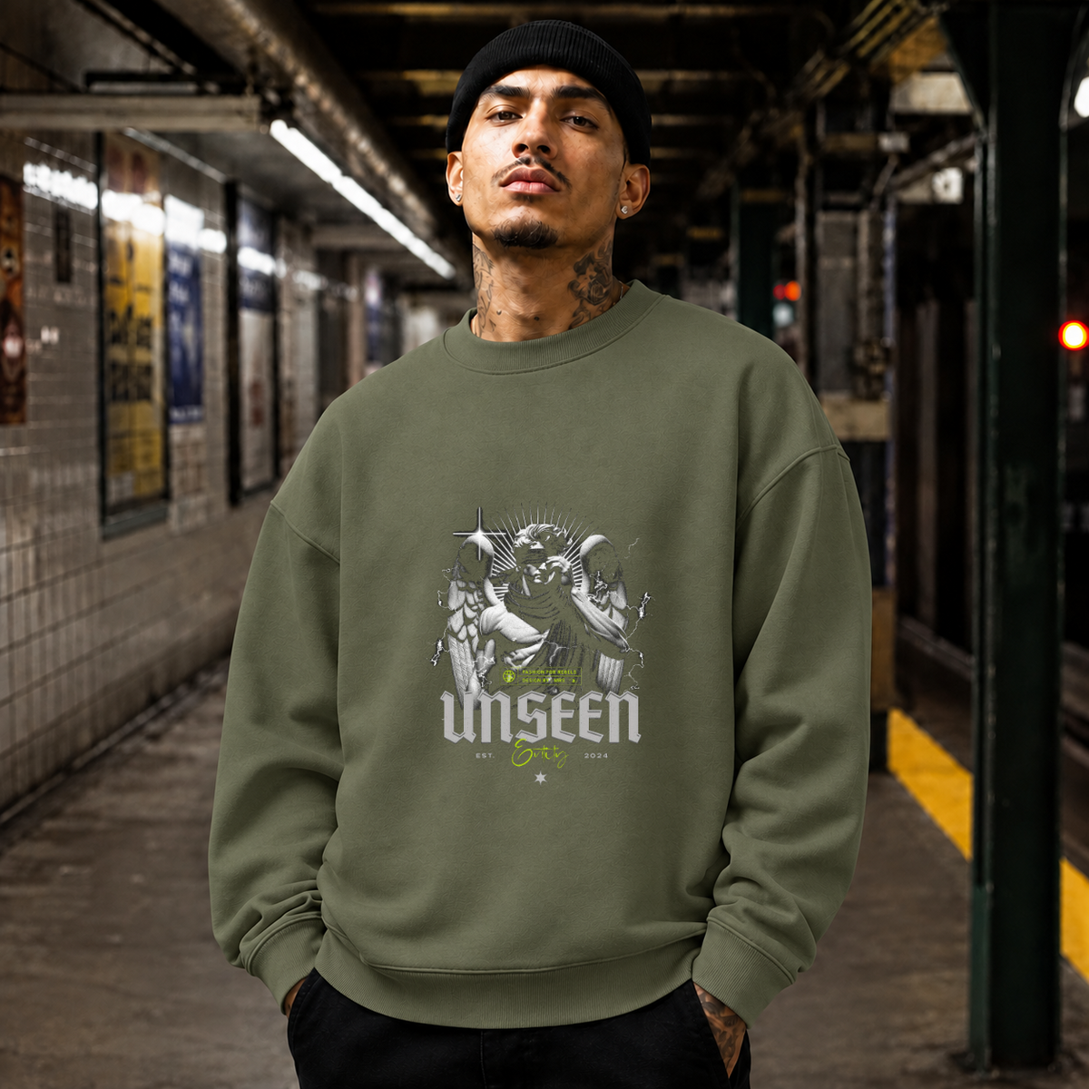 Unseen Entity Angel T-Shirt – Dark Art / Renaissance Aesthetic Graphic Tee - Color: military green