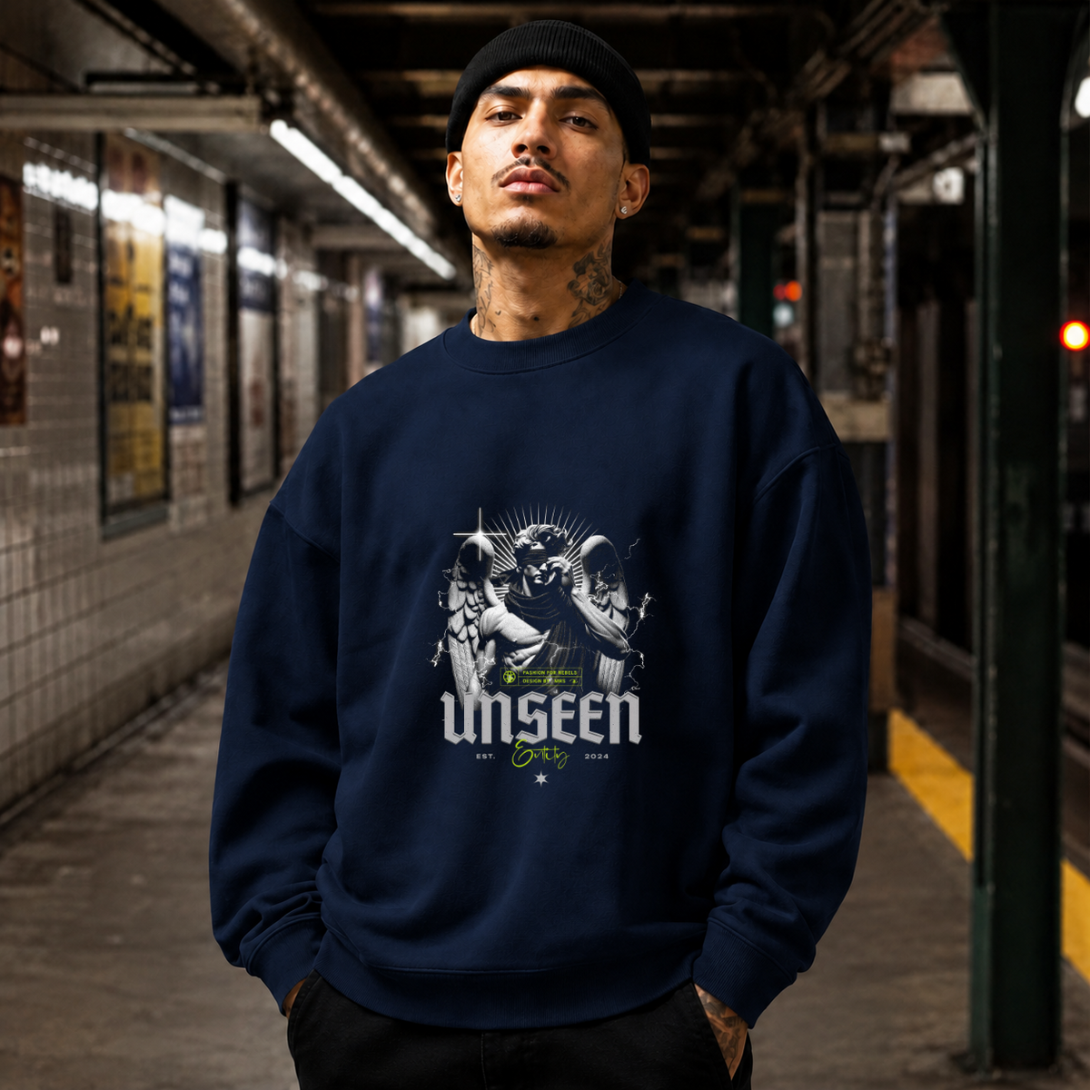 Unseen Entity Angel T-Shirt – Dark Art / Renaissance Aesthetic Graphic Tee - Color: navy