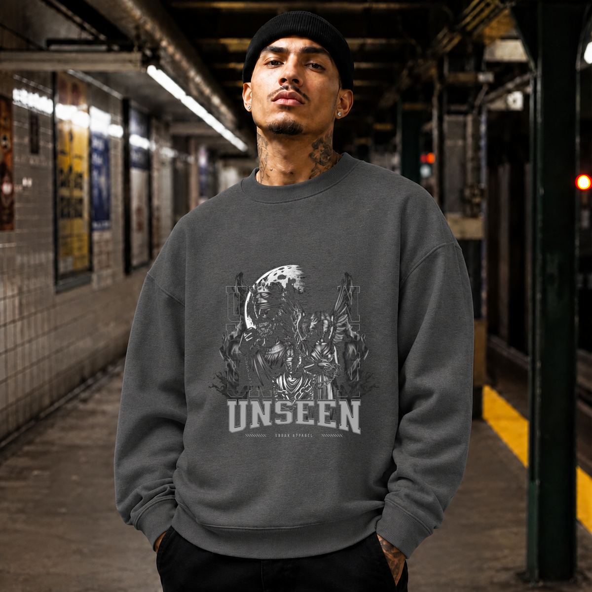 Unseen Reaper Statue T-Shirt – Dark Editorial / Gothic Streetwear Tee - Color: dark heather