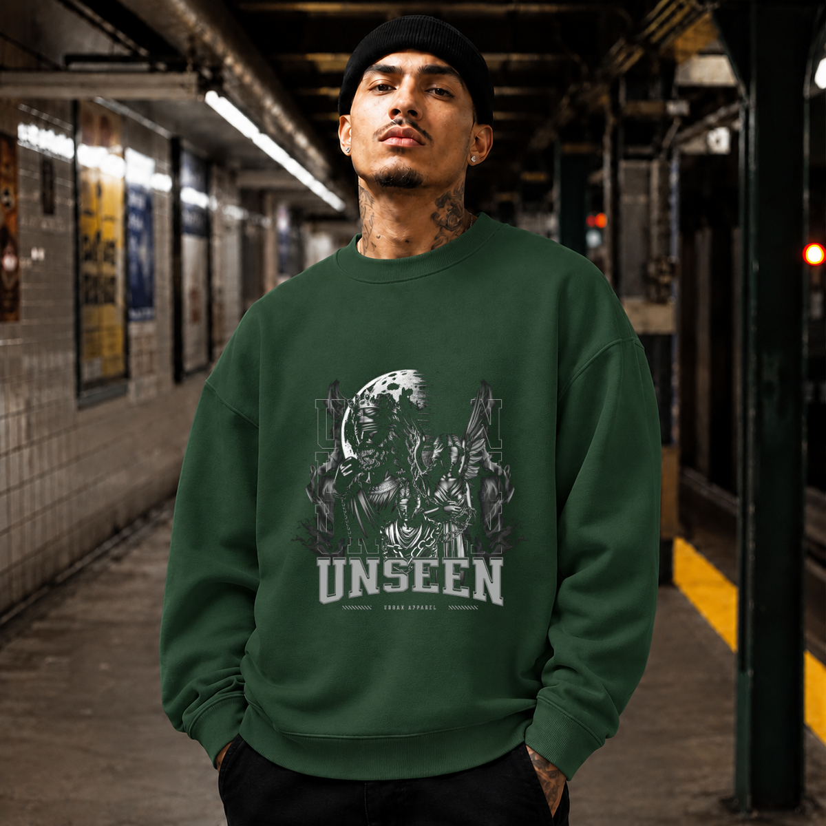 Unseen Reaper Statue T-Shirt – Dark Editorial / Gothic Streetwear Tee - Color: forest green