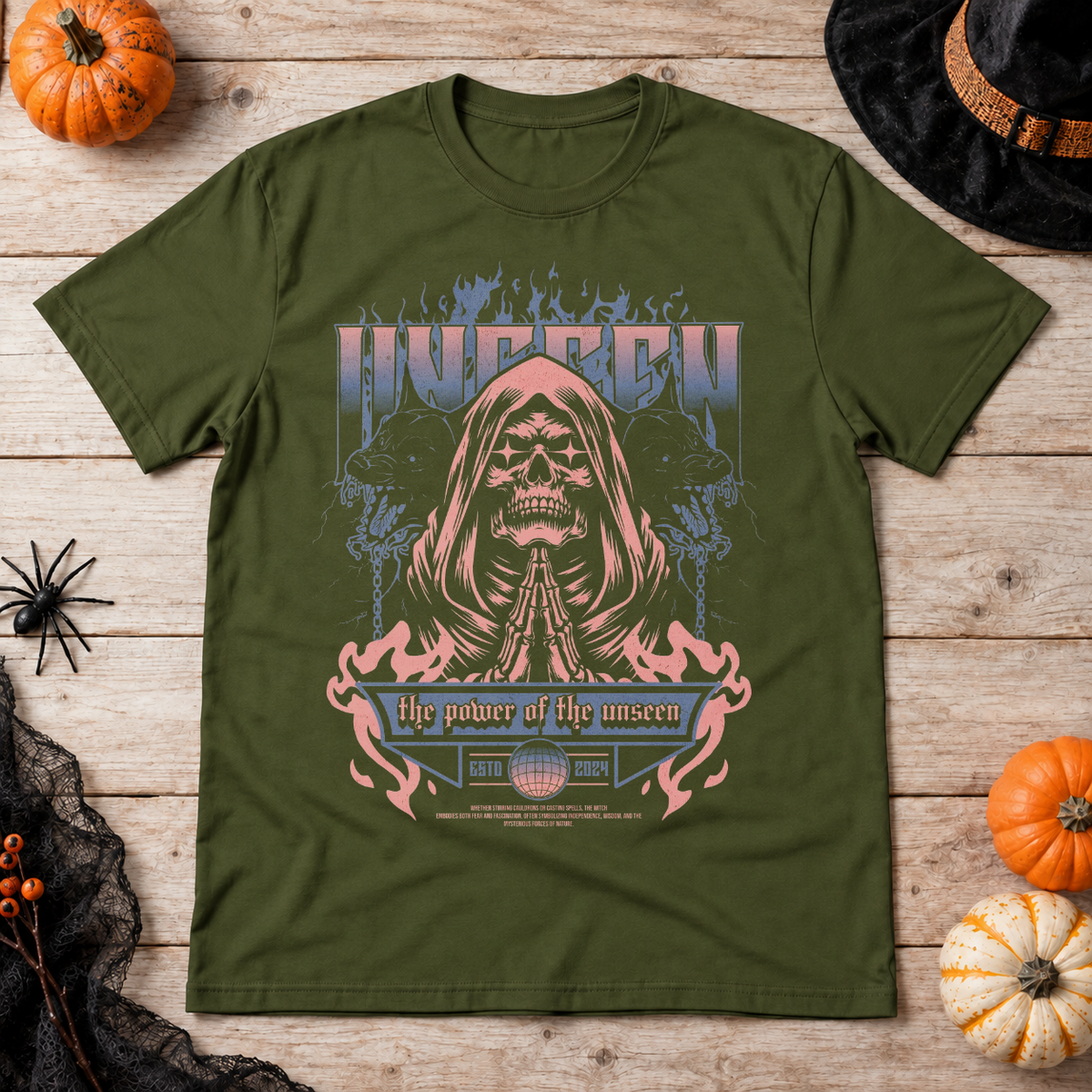 Unseen T-Shirt – Dark Editorial Graphic Design Graphic Tee - Color: military green