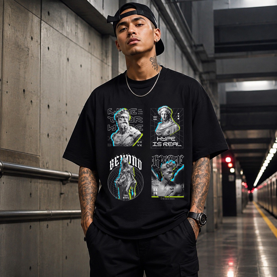 Urban Streetwear Beyond Hype T-Shirt – Vintage Y2K / Acid Graphic Streetwear Tee - Color: Black
