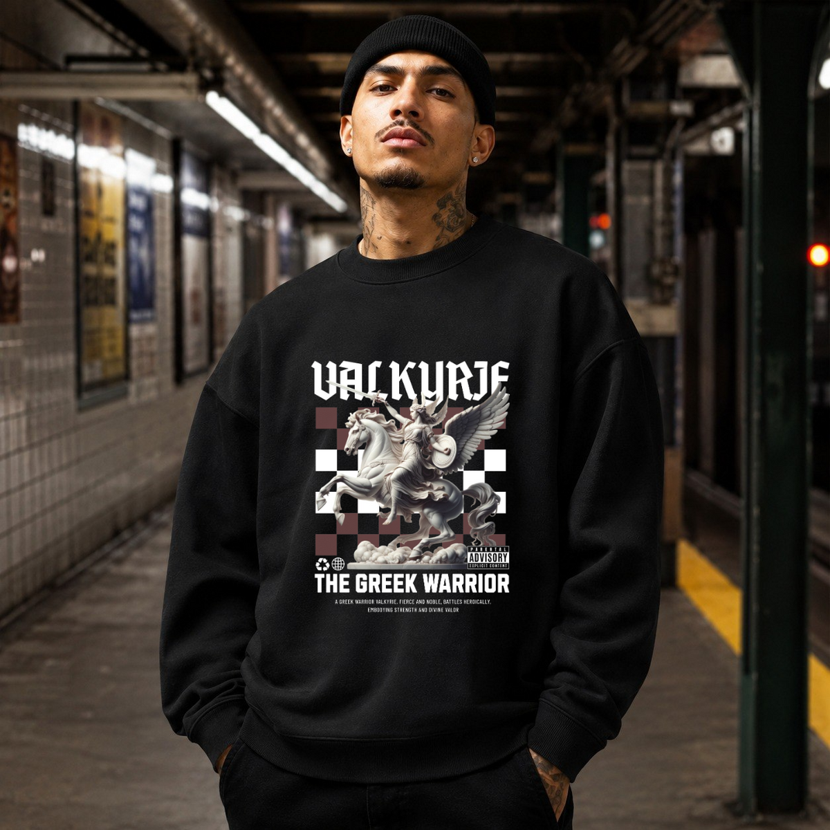 Valkyrie the Greek Warrior Horse T-Shirt – Gothic Streetwear Poster Graphic Tee - Color: black