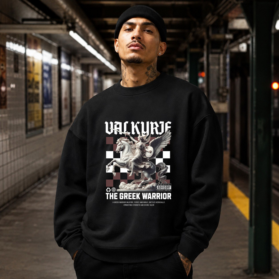 Valkyrie the Greek Warrior Horse T-Shirt – Gothic Streetwear Poster Graphic Tee - Color: black