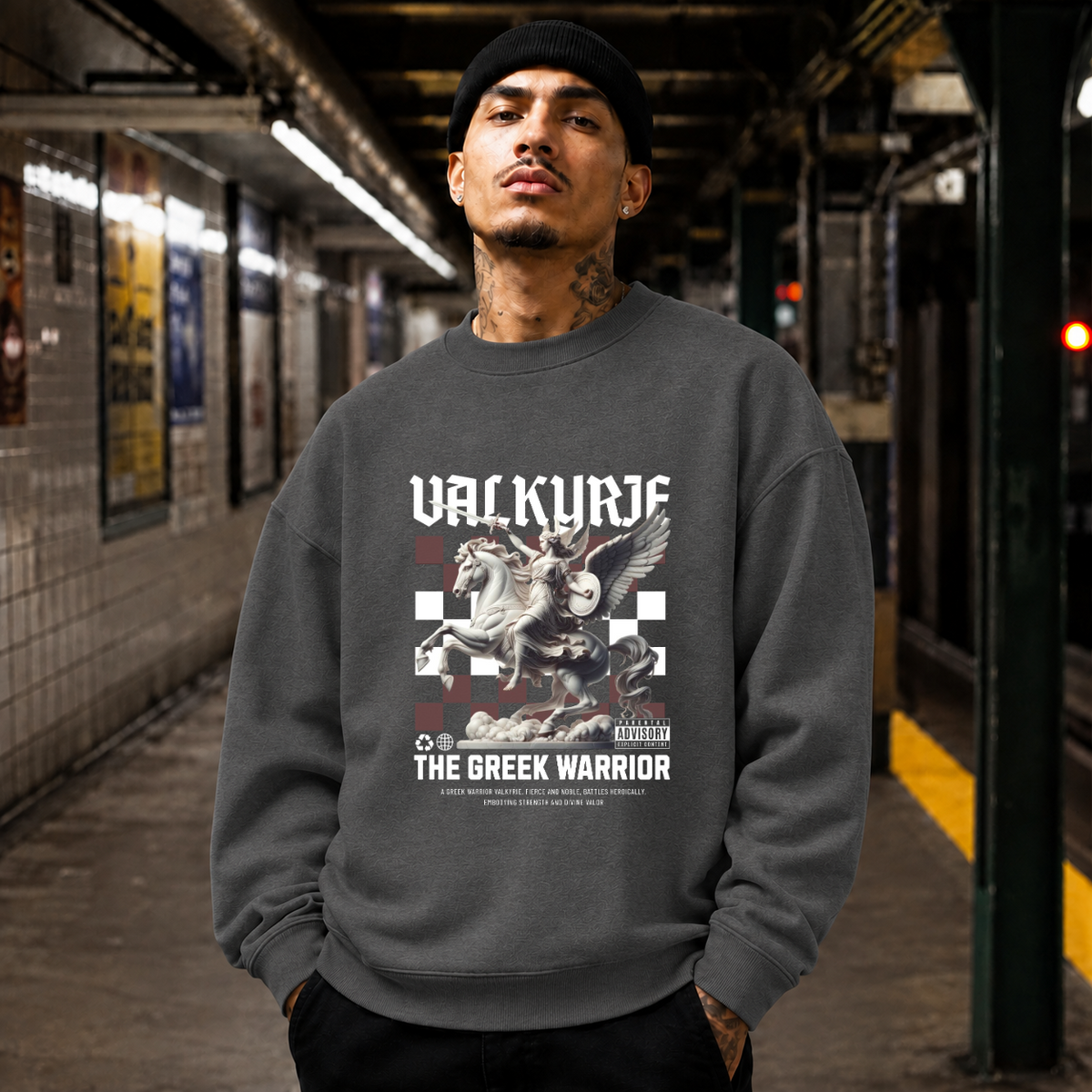 Valkyrie the Greek Warrior Horse T-Shirt – Gothic Streetwear Poster Graphic Tee - Color: dark heather