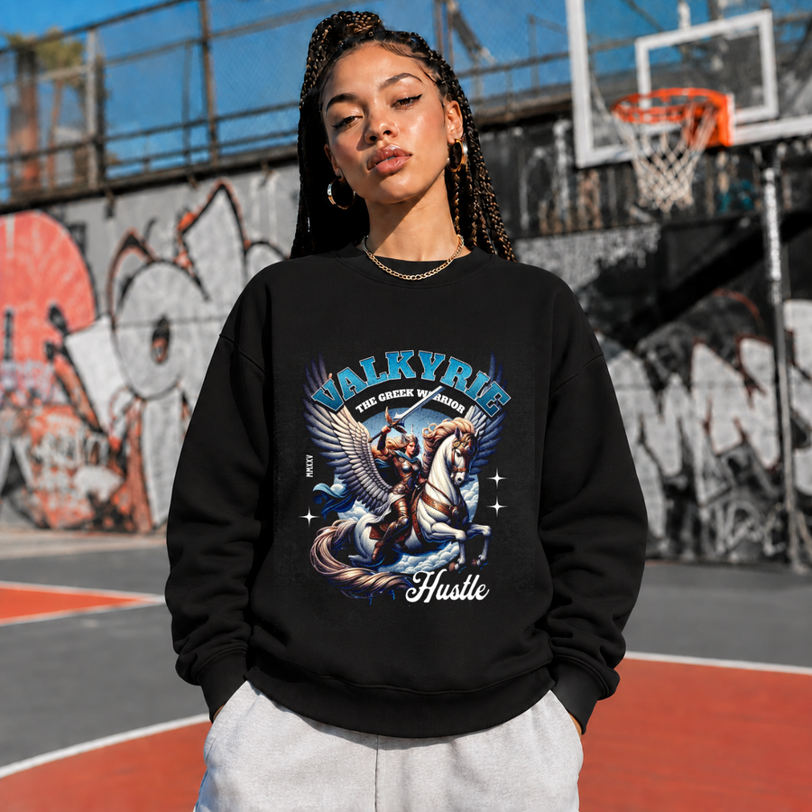 Valkyrie Warrior Greek Pegasus Sweatshirt – Gothic Streetwear Poster Graphic Sweatshirt - Color: black
