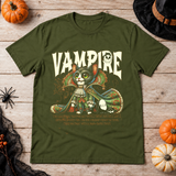 Vampire Cat Halloween Feline Spooky Kitty T-Shirt – Skull & Reaper Gothic Graphic Graphic Tee - Color: military green