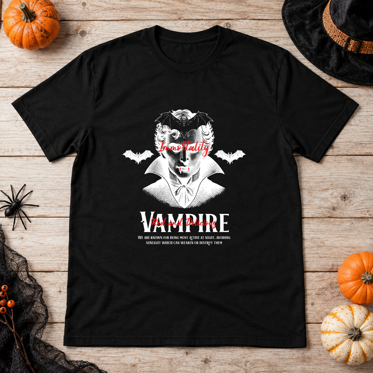 Vampire Immortality T-Shirt – Dark Gothic Halloween Graphic Graphic Tee - Color: black