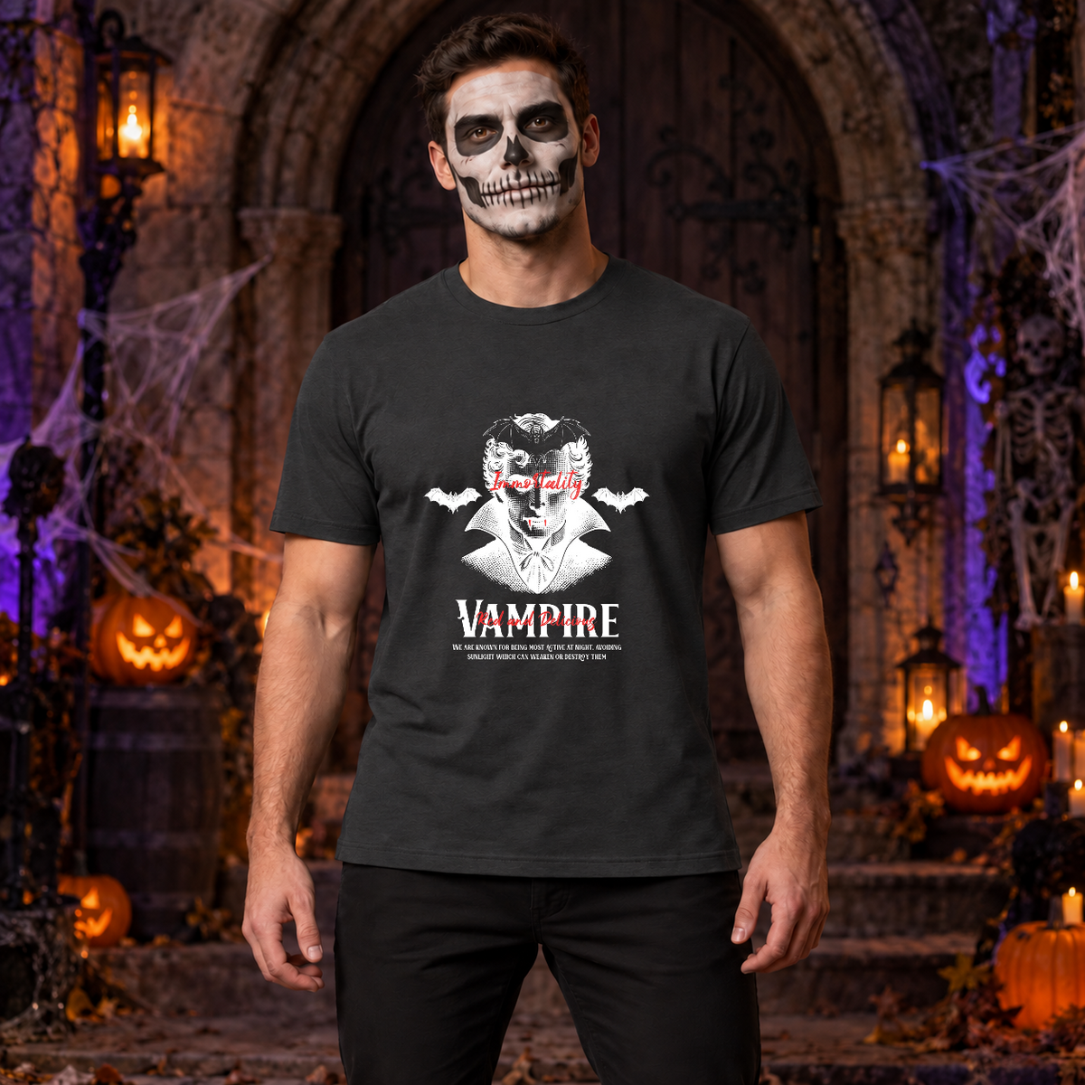 Vampire Immortality T-Shirt – Dark Gothic Halloween Graphic Graphic Tee - Color: charcoal
