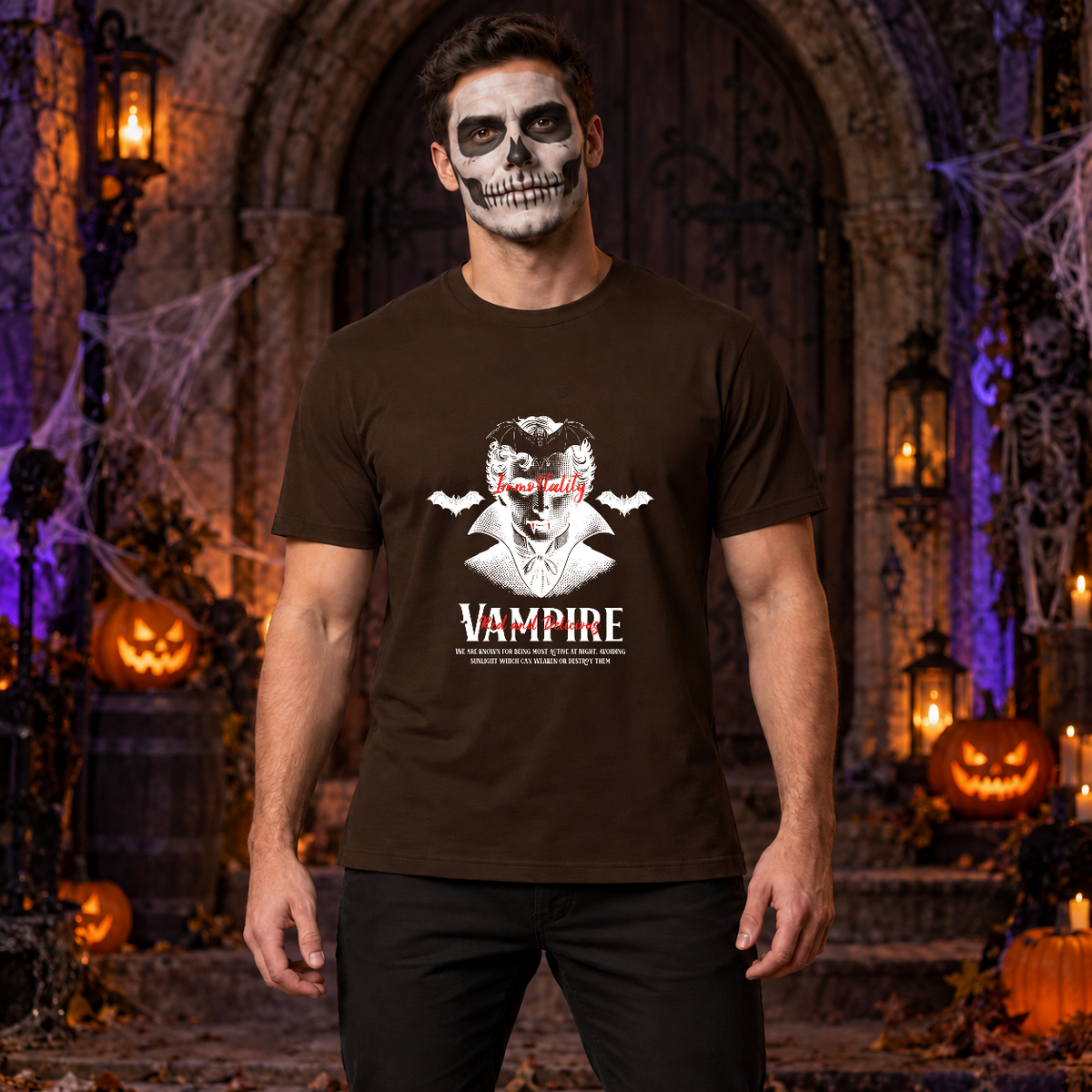 Vampire Immortality T-Shirt – Dark Gothic Halloween Graphic Graphic Tee - Color: chocolate