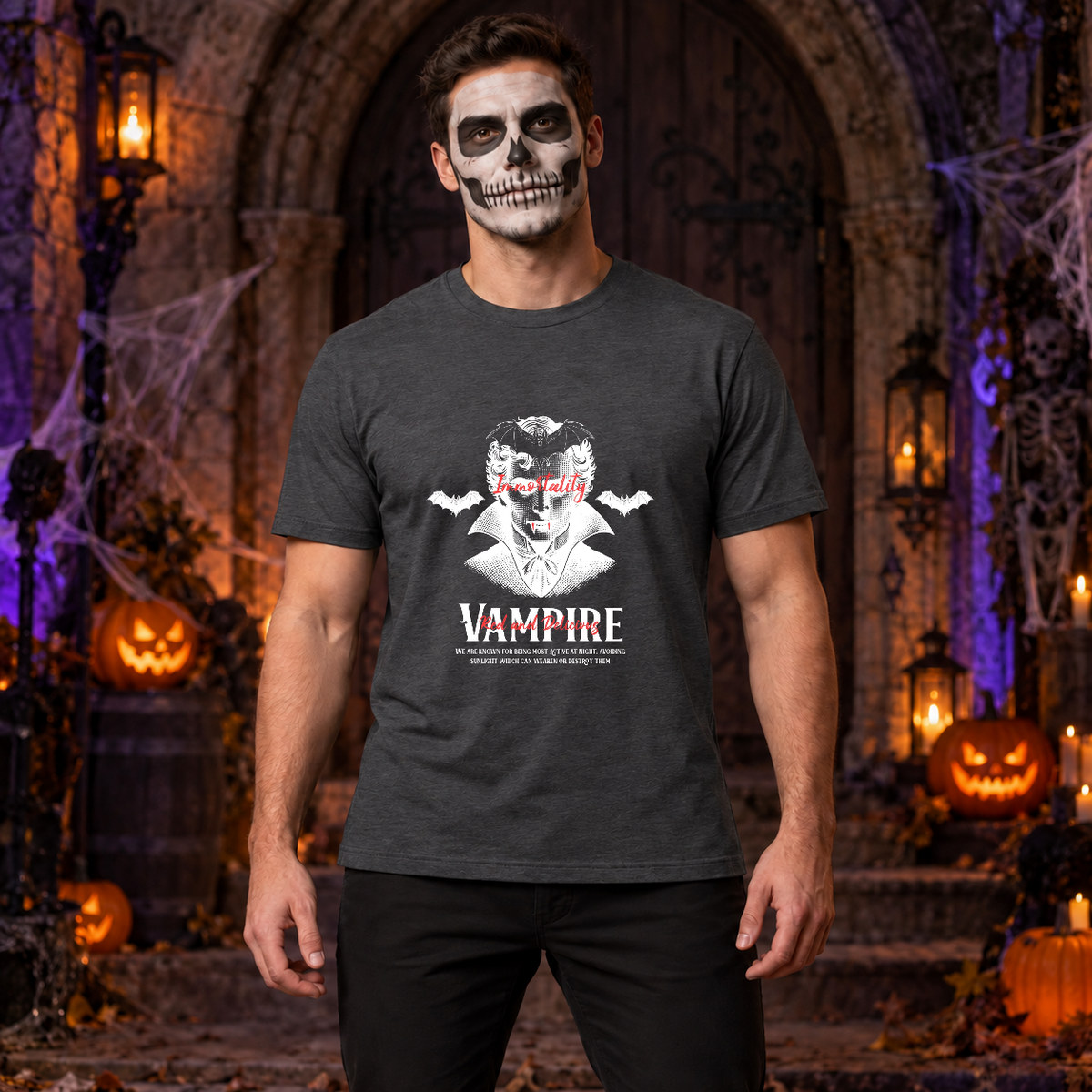 Vampire Immortality T-Shirt – Dark Gothic Halloween Graphic Graphic Tee - Color: dark heather