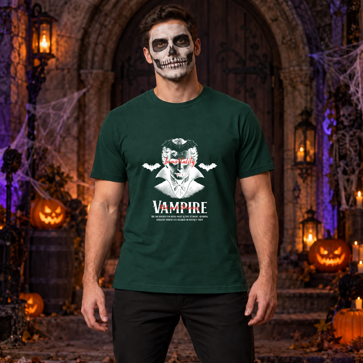 Vampire Immortality T-Shirt – Dark Gothic Halloween Graphic Graphic Tee - Color: forest green