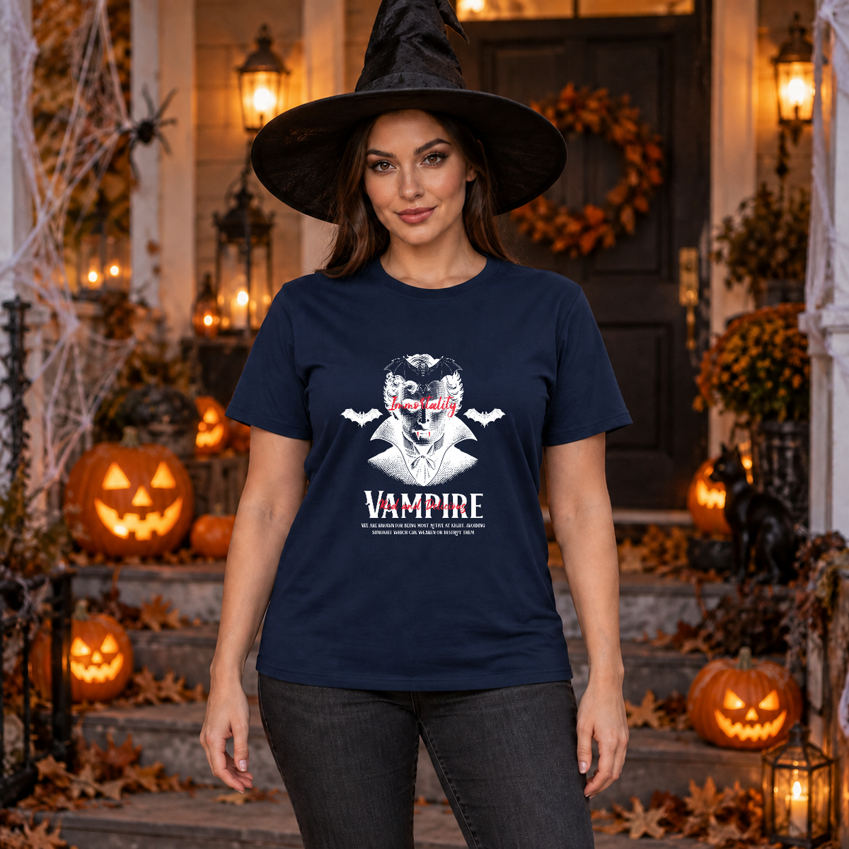 Vampire Immortality T-Shirt – Dark Gothic Halloween Graphic Graphic Tee - Color: navy