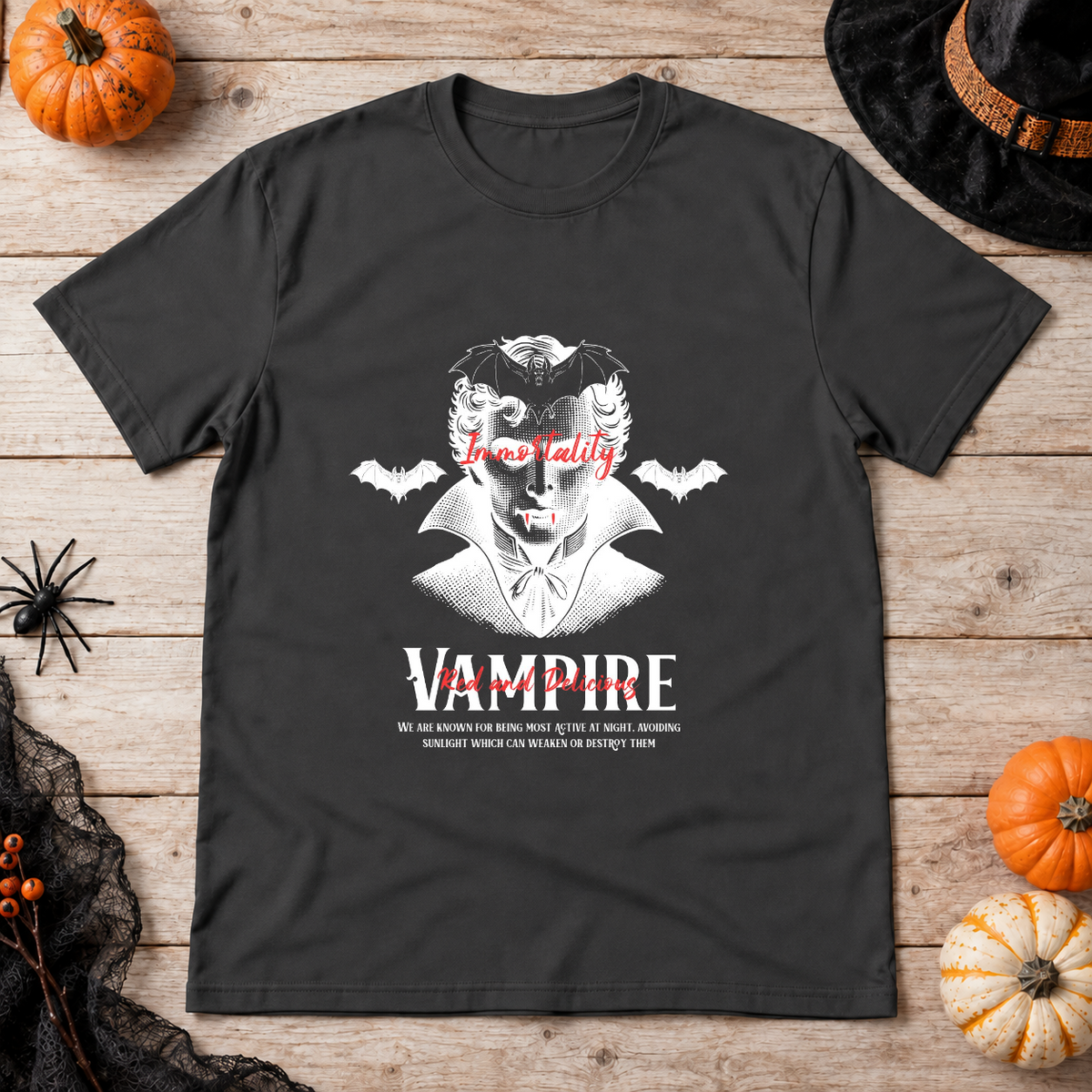 Vampire Immortality T-Shirt – Skull & Reaper Gothic Graphic Graphic Tee - Color: charcoal