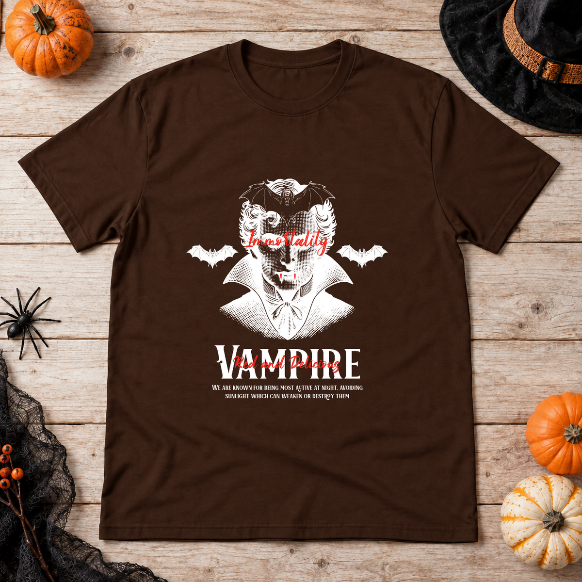 Vampire Immortality T-Shirt – Skull & Reaper Gothic Graphic Graphic Tee - Color: chocolate