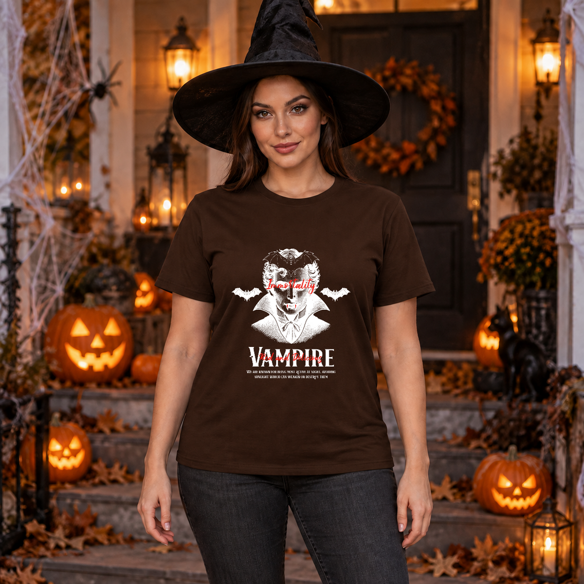 Vampire Immortality T-Shirt – Skull & Reaper Gothic Graphic Graphic Tee - Color: chocolate