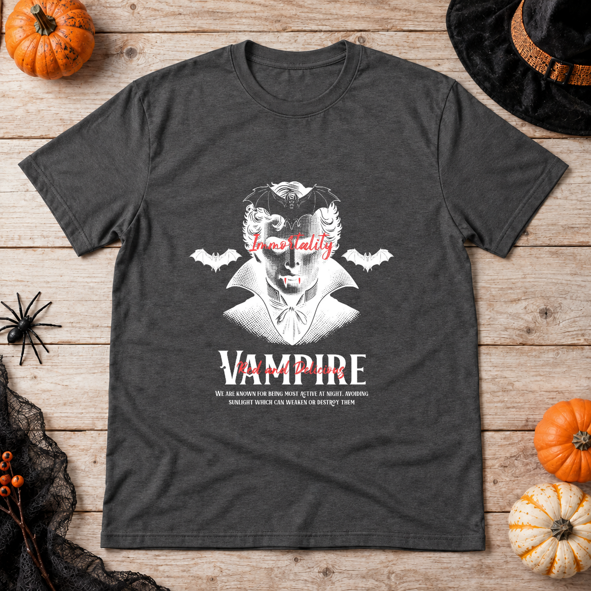 Vampire Immortality T-Shirt – Skull & Reaper Gothic Graphic Graphic Tee - Color: dark heather