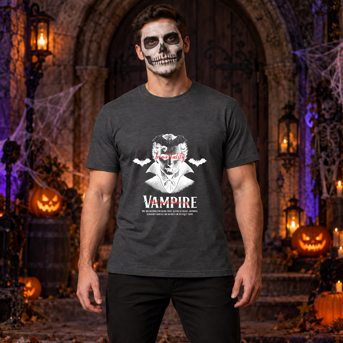 Vampire Immortality T-Shirt – Skull & Reaper Gothic Graphic Graphic Tee - Color: dark heather