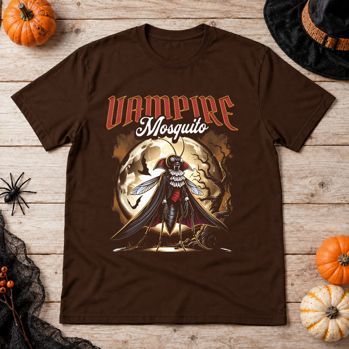 Vampire mosquito T-Shirt – Skull & Reaper Gothic Graphic Graphic Tee - Color: chocolate