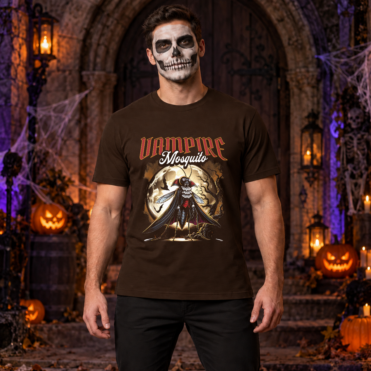 Vampire mosquito T-Shirt – Skull & Reaper Gothic Graphic Graphic Tee - Color: chocolate