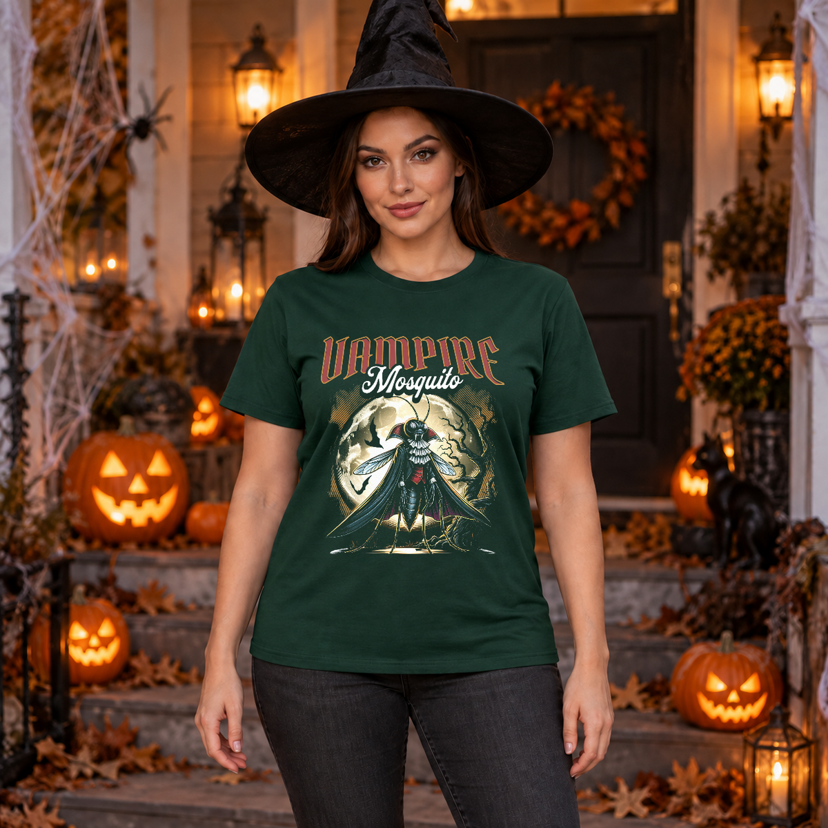 Vampire mosquito T-Shirt – Skull & Reaper Gothic Graphic Graphic Tee - Color: forest green