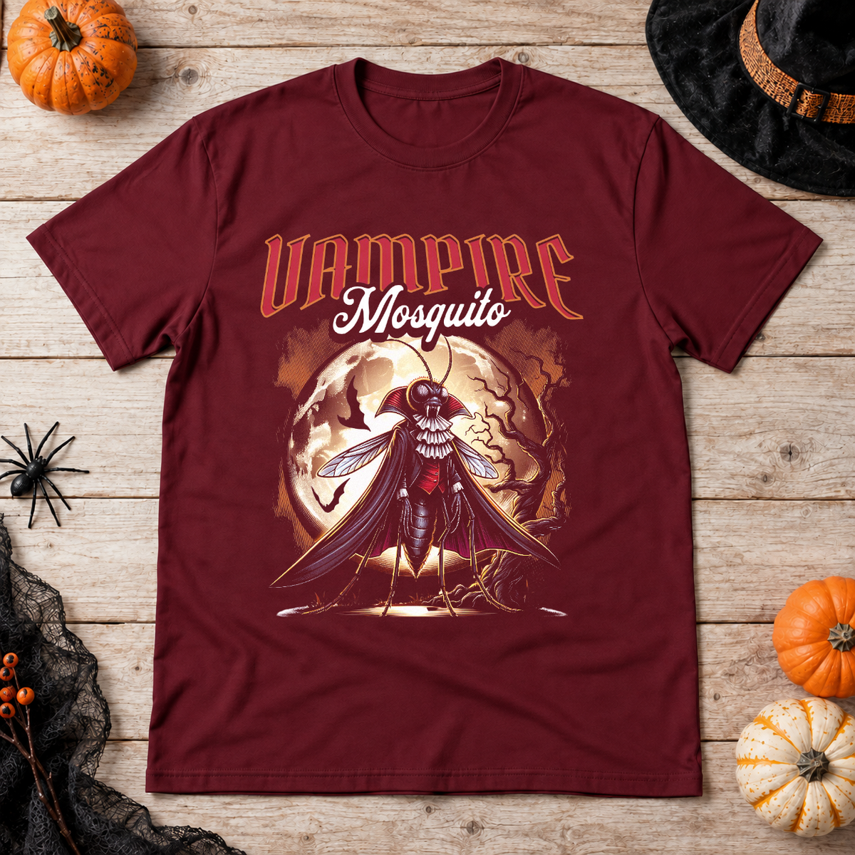 Vampire mosquito T-Shirt – Skull & Reaper Gothic Graphic Graphic Tee - Color: maroon