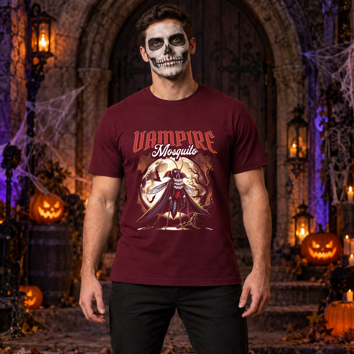 Vampire mosquito T-Shirt – Skull & Reaper Gothic Graphic Graphic Tee - Color: maroon