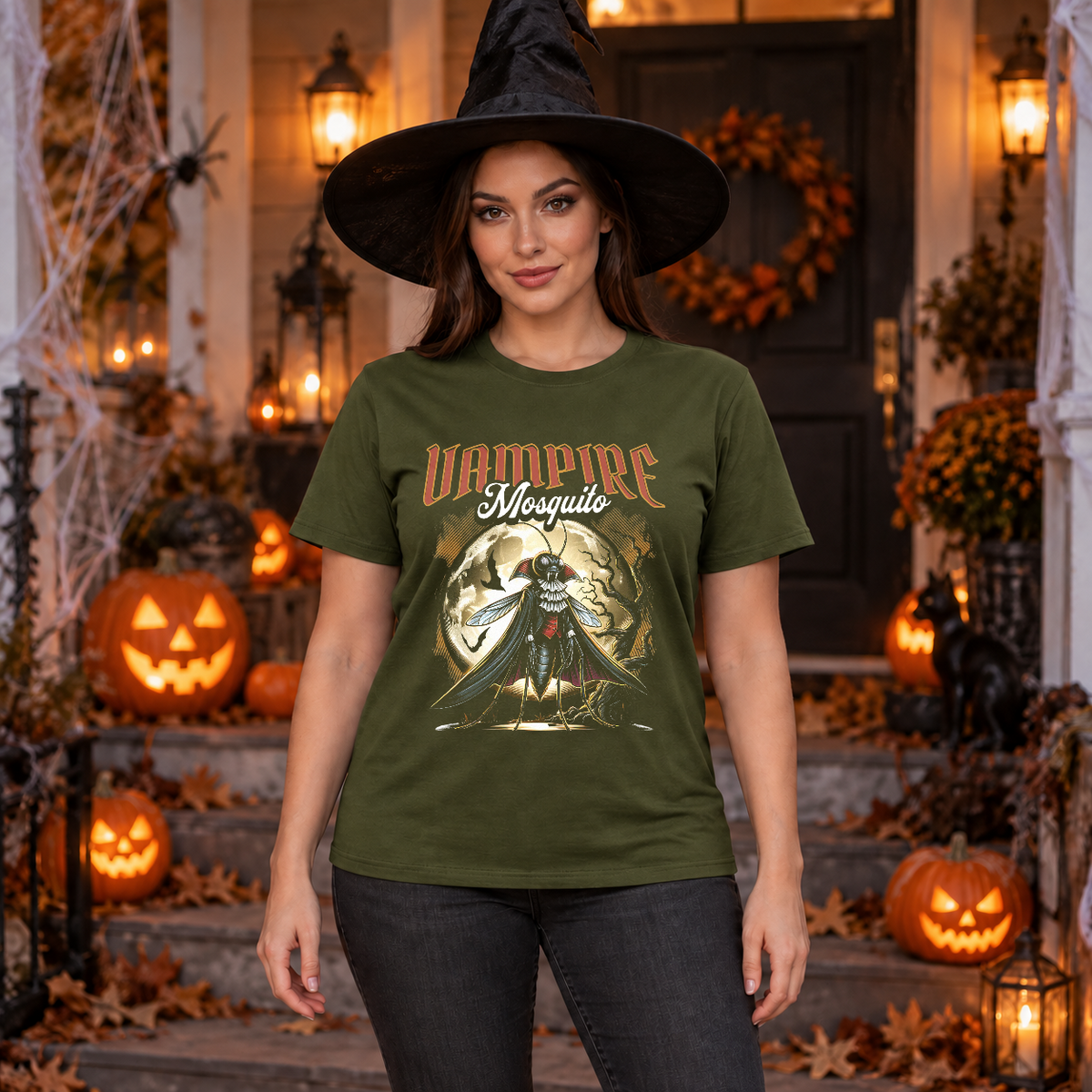 Vampire mosquito T-Shirt – Skull & Reaper Gothic Graphic Graphic Tee - Color: military green