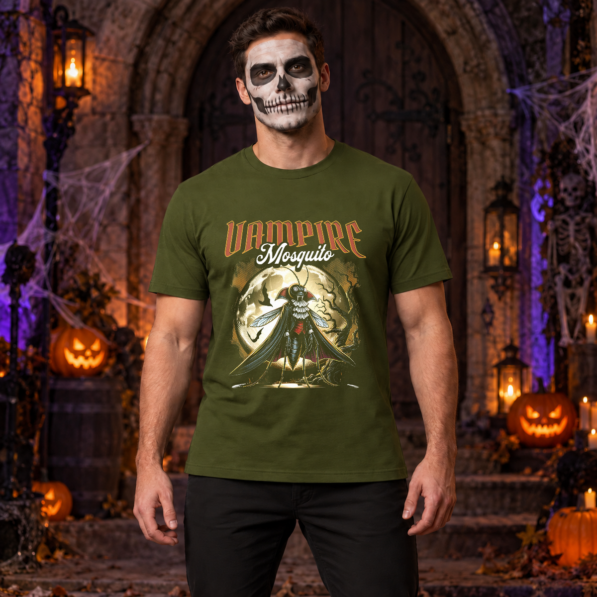 Vampire mosquito T-Shirt – Skull & Reaper Gothic Graphic Graphic Tee - Color: military green