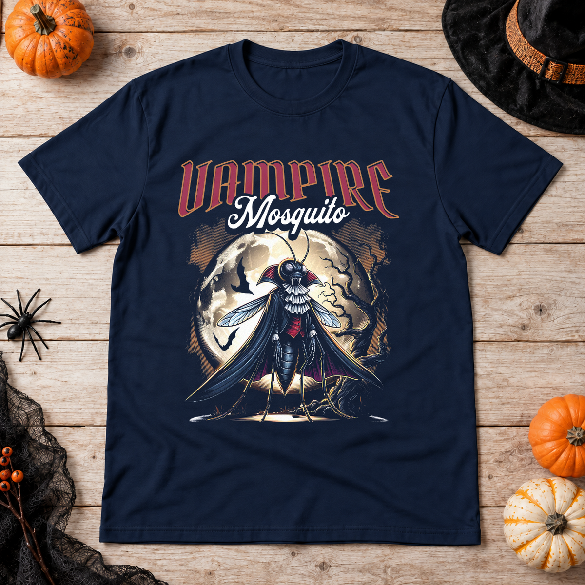 Vampire mosquito T-Shirt – Skull & Reaper Gothic Graphic Graphic Tee - Color: navy