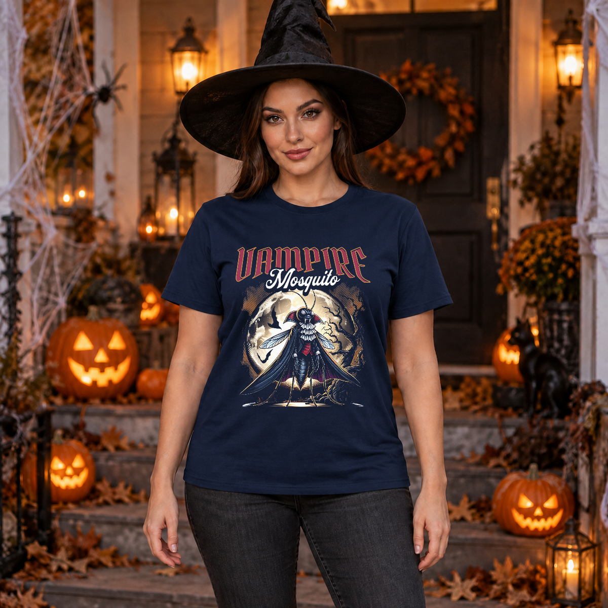 Vampire mosquito T-Shirt – Skull & Reaper Gothic Graphic Graphic Tee - Color: navy