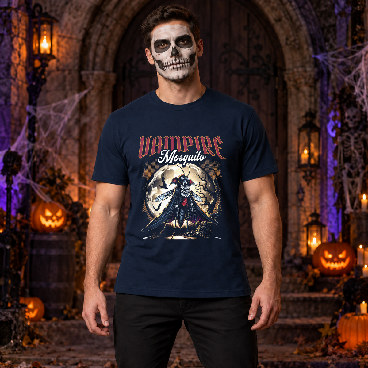 Vampire mosquito T-Shirt – Skull & Reaper Gothic Graphic Graphic Tee - Color: navy