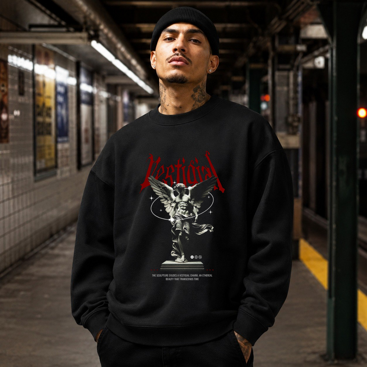 Vestigial Sculptor Guides Angel Sweatshirt – Dark Art / Renaissance Aesthetic Graphic Sweatshirt - Color: black