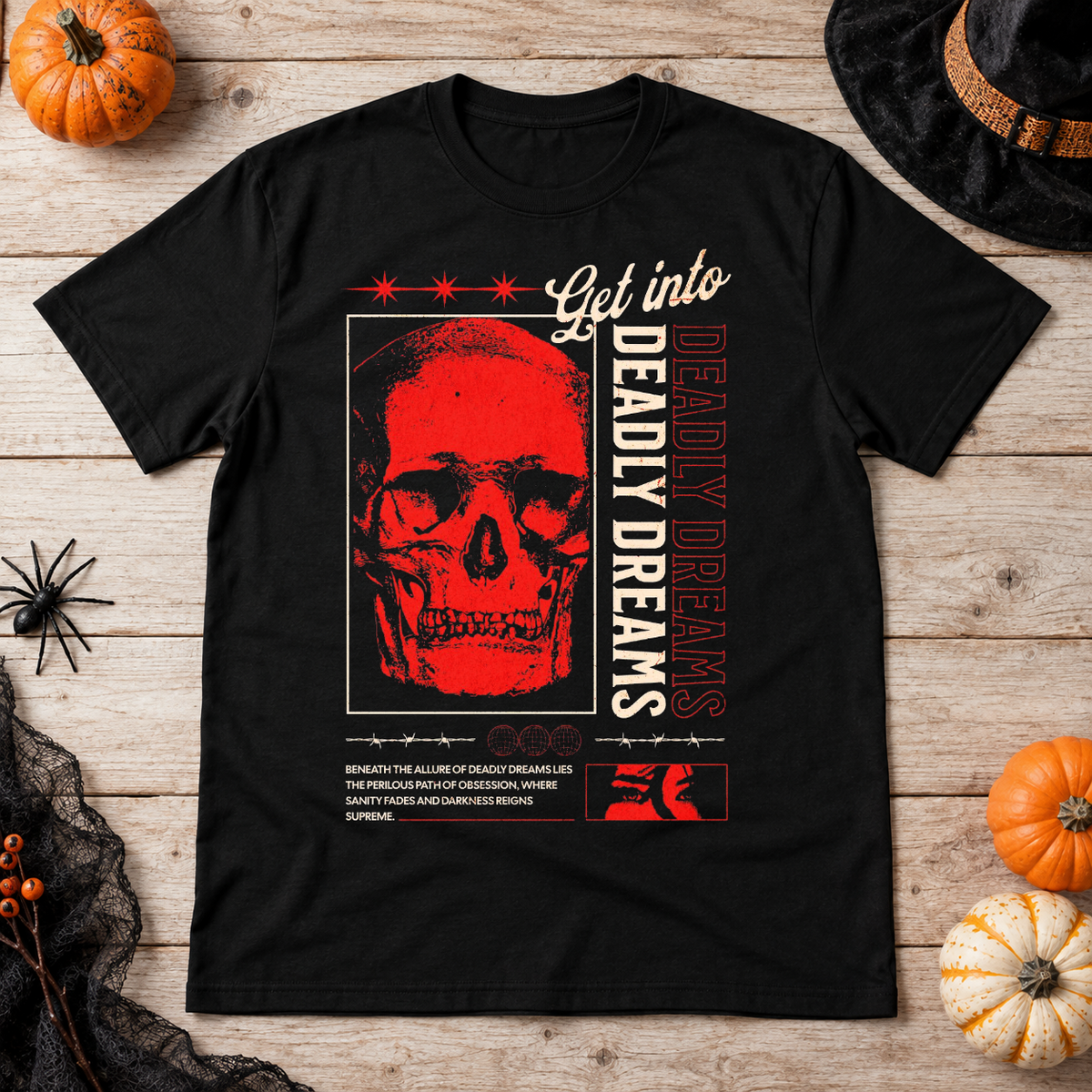 Vintage Skull T-Shirt – Skull & Reaper Gothic Graphic Graphic Tee - Color: black