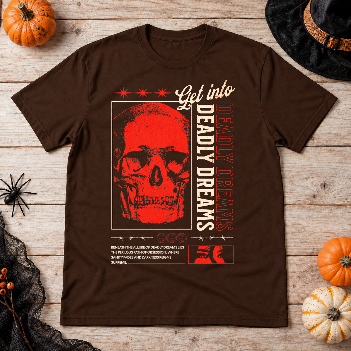 Vintage Skull T-Shirt – Skull & Reaper Gothic Graphic Graphic Tee - Color: chocolate