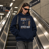 Vintage Statue Demons Afterlife Guard Hoodie – Religious Imagery Collage Graphic Hoodie - Color: navy
