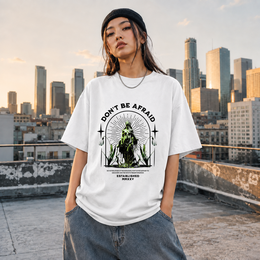 Vintage Statue Quote Don't Be Afraid T-Shirt – Dark Art / Renaissance Aesthetic Graphic Tee - Color: ash