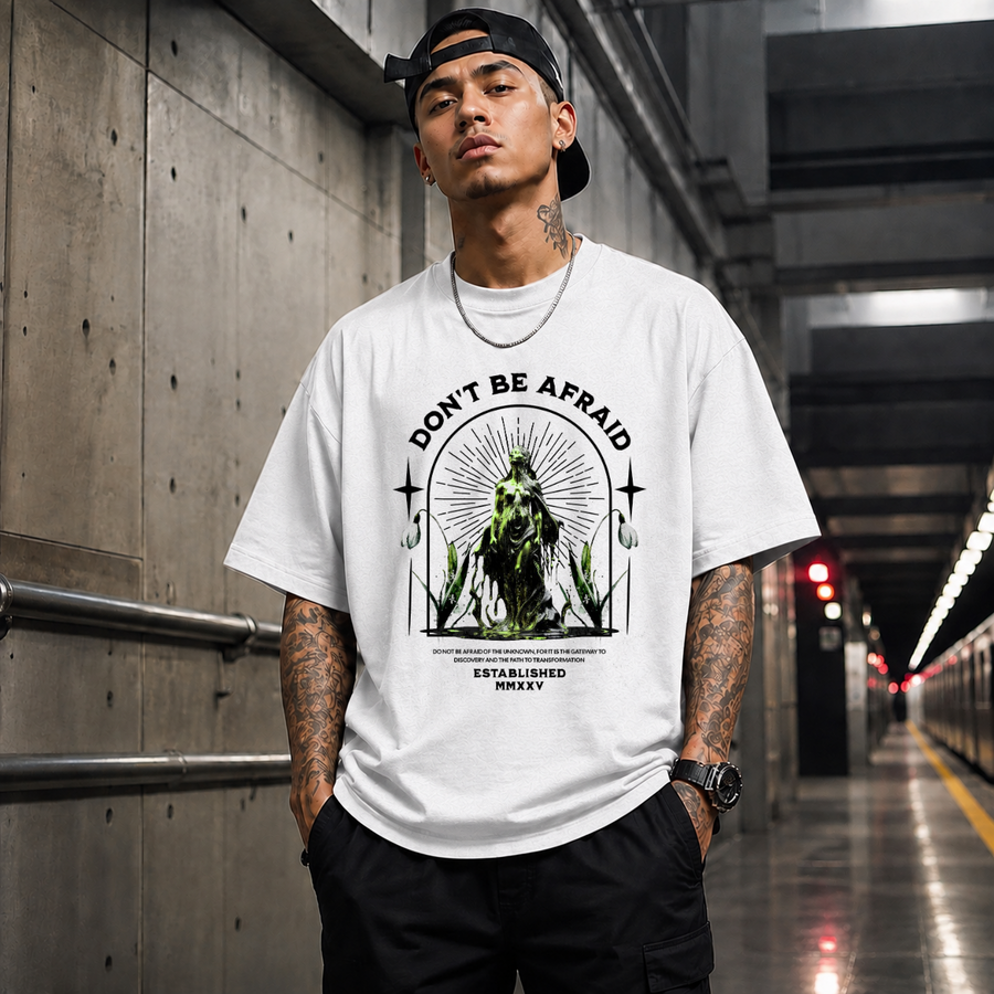 Vintage Statue Quote Don't Be Afraid T-Shirt – Dark Art / Renaissance Aesthetic Graphic Tee - Color: ash