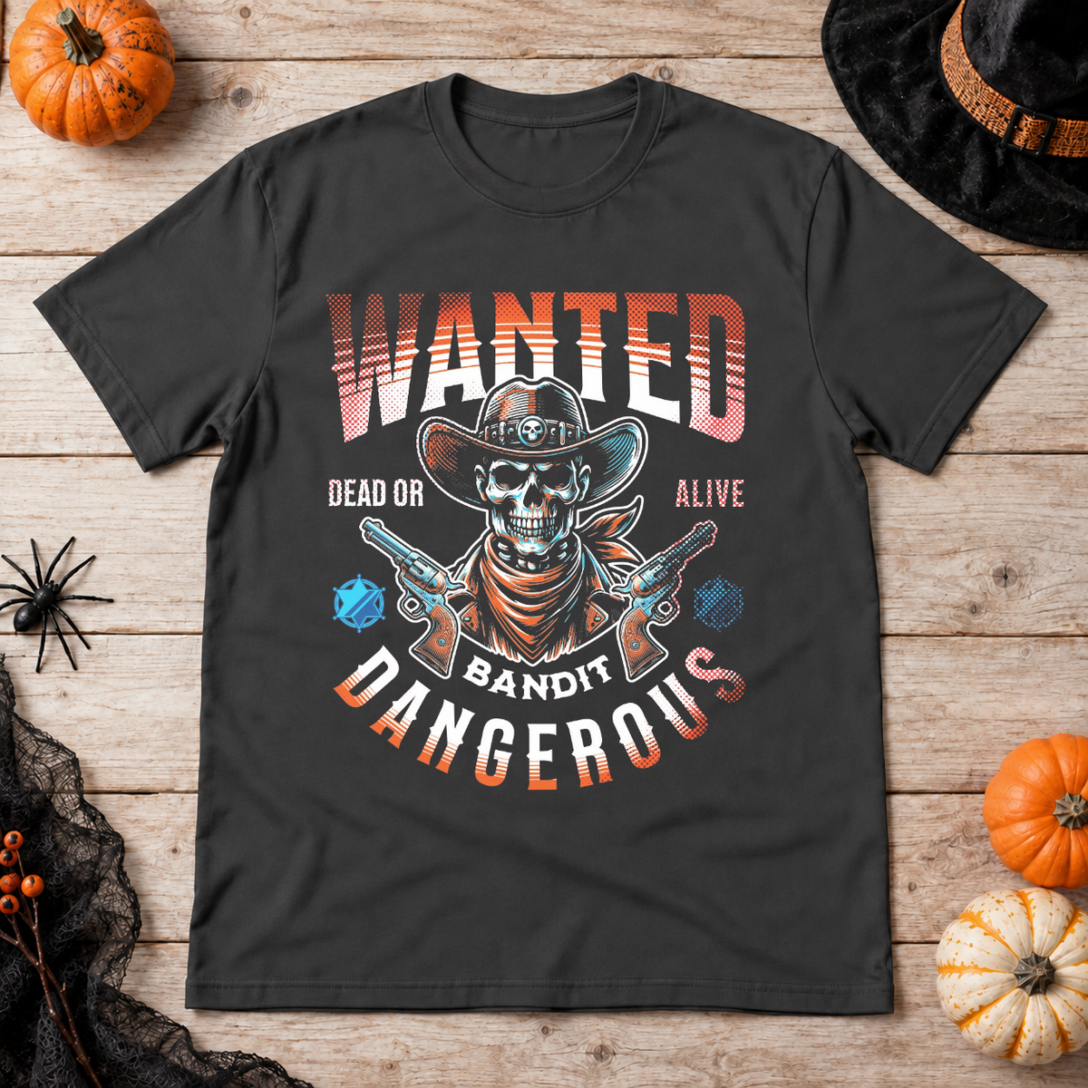 Wanted Bandit Gangerous T-Shirt – Punk Rock Streetwear Graphic Graphic Tee - Color: charcoal