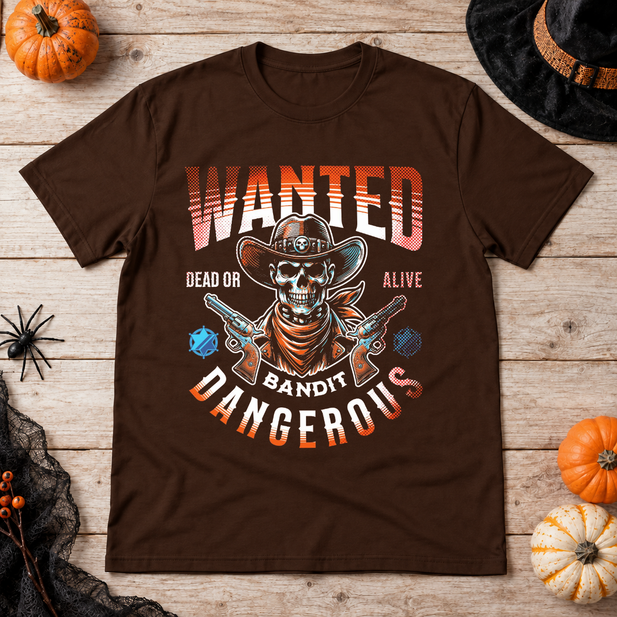 Wanted Bandit Gangerous T-Shirt – Punk Rock Streetwear Graphic Graphic Tee - Color: chocolate