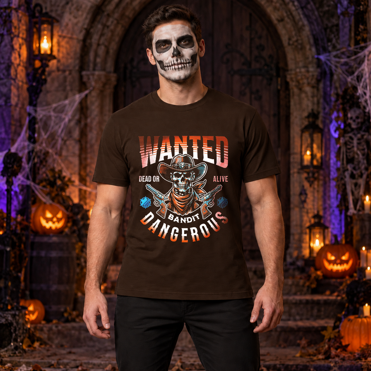 Wanted Bandit Gangerous T-Shirt – Punk Rock Streetwear Graphic Graphic Tee - Color: chocolate