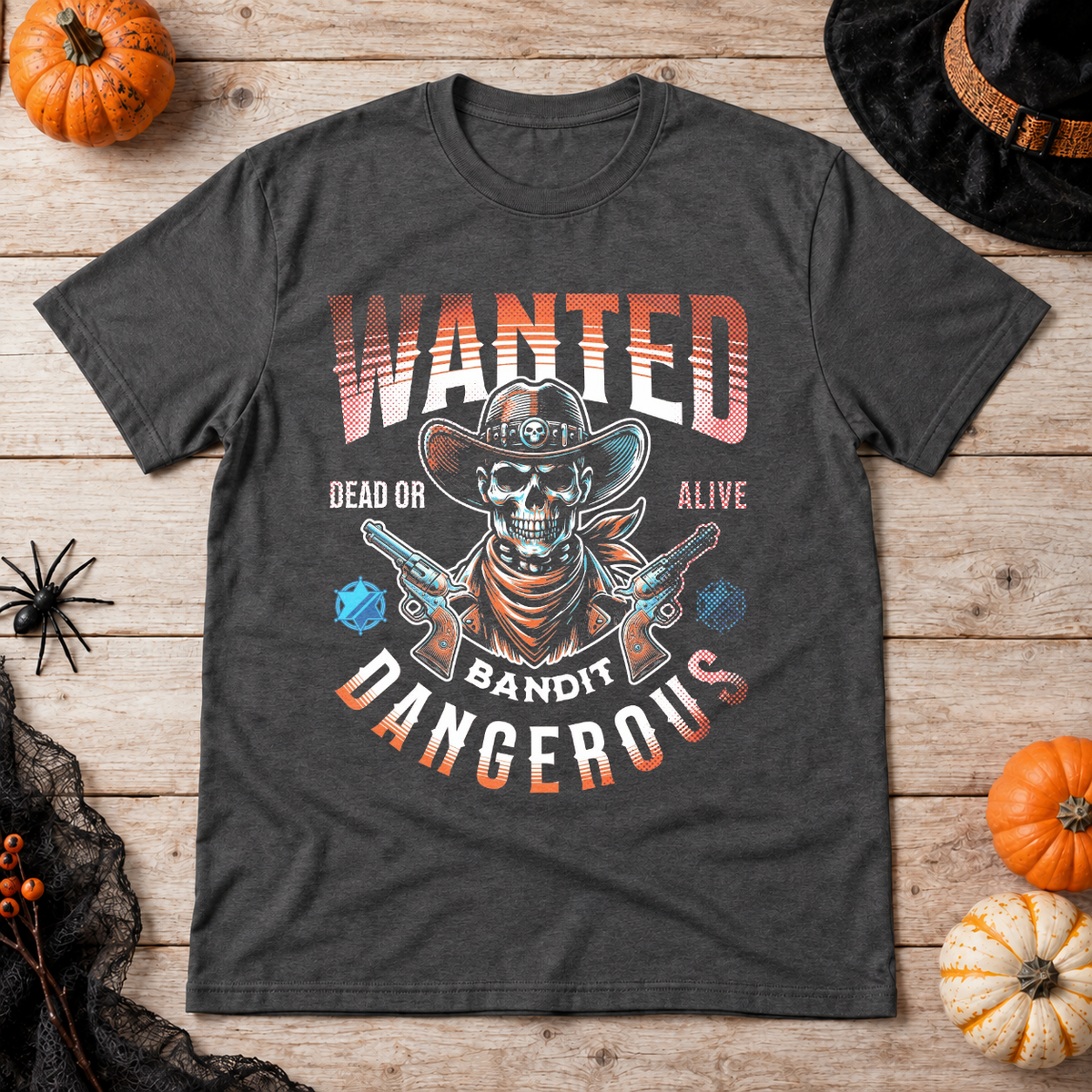 Wanted Bandit Gangerous T-Shirt – Punk Rock Streetwear Graphic Graphic Tee - Color: dark heather