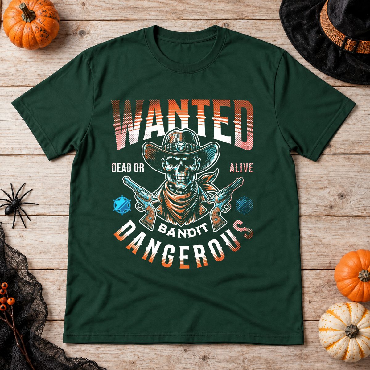 Wanted Bandit Gangerous T-Shirt – Punk Rock Streetwear Graphic Graphic Tee - Color: forest green