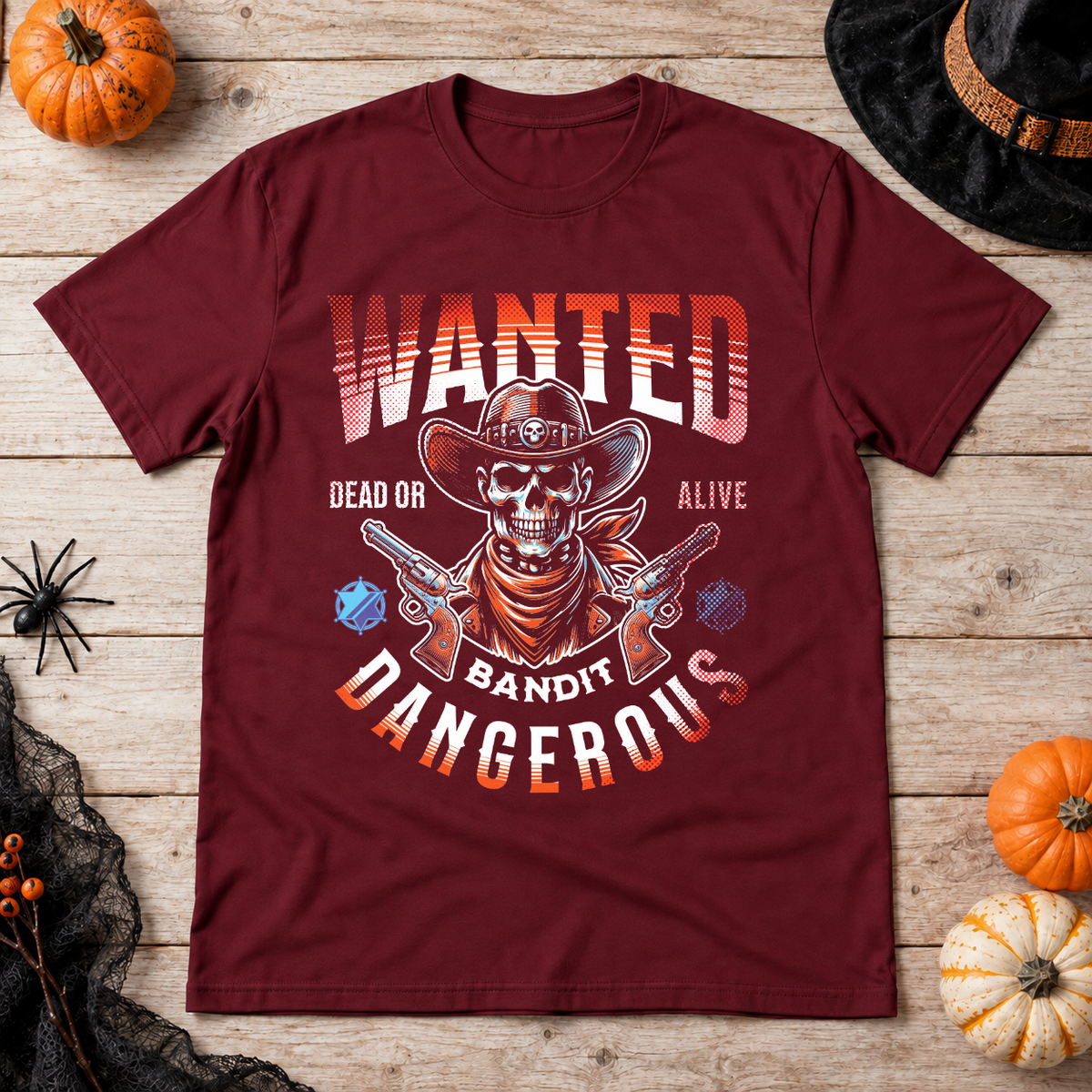 Wanted Bandit Gangerous T-Shirt – Punk Rock Streetwear Graphic Graphic Tee - Color: maroon